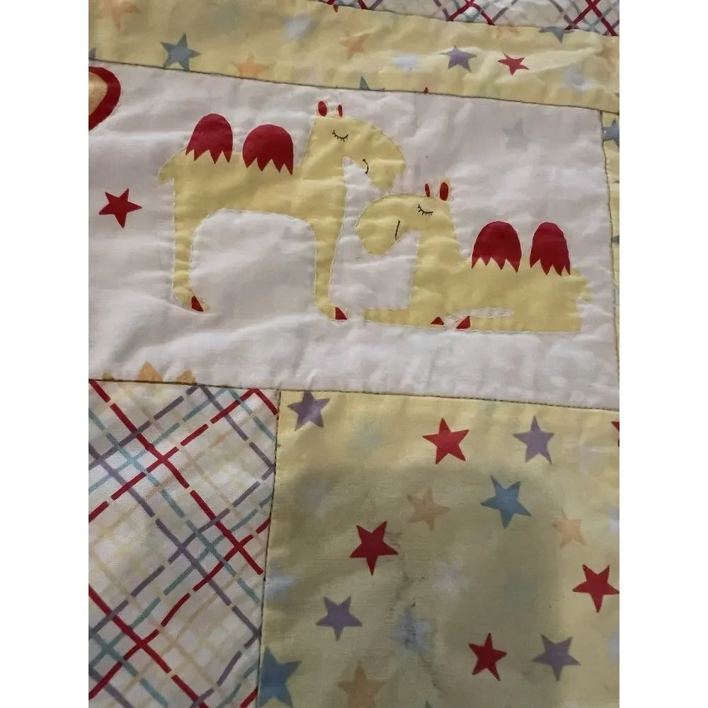Vintage Handmade Childs Baby Quilt Rainbows Hearts Love Animal Patch Works Cotto